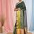 Elegant green and gold linen saree with striped borders