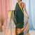 Elegant green and gold linen saree with striped borders