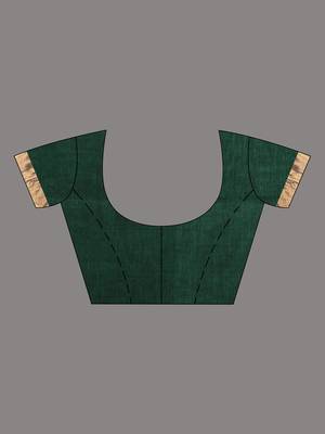 Elegant green and gold linen saree with striped borders 5