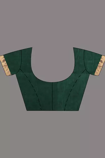 Elegant green and gold linen saree with striped borders