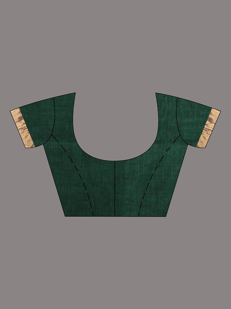 Elegant green and gold linen saree with striped borders