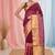 Elegant magenta and gold linen saree with striped borders