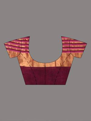 Elegant magenta and gold linen saree with striped borders 5