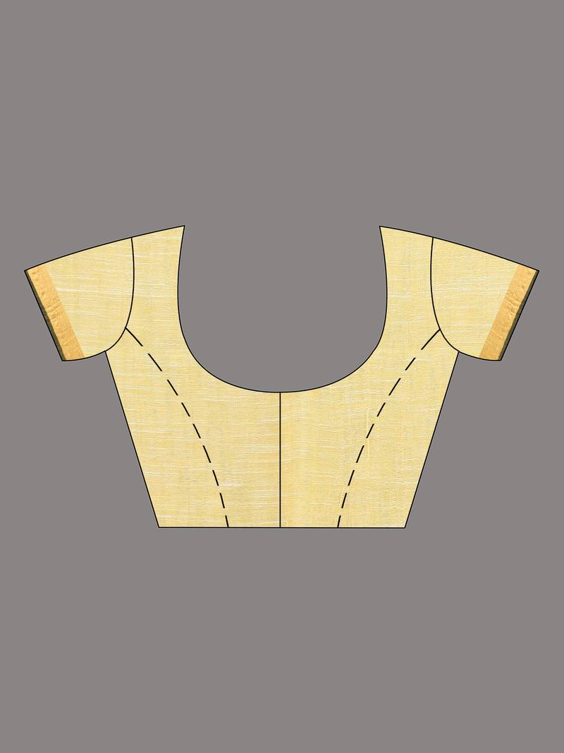 Elegant yellow and gold linen saree with striped borders