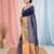 Elegant blue and gold linen saree with striped borders