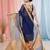 Elegant blue and gold linen saree with striped borders