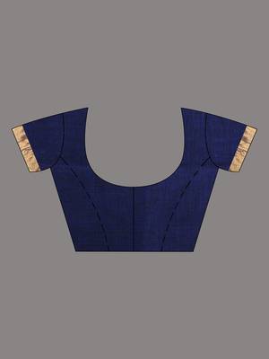 Elegant blue and gold linen saree with striped borders 5