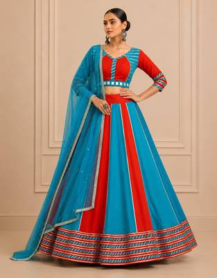 Blue Cotton Handwork Navratri Lehenga Choli 1