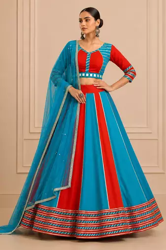 Blue Cotton Handwork Navratri Lehenga Choli