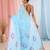 Sky blue linen saree with pink bird & texture motifs and zari borders