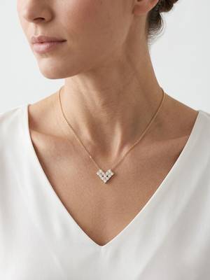 925 Sterling Silver Gold Plated Heart  Cluster CZ Pendant Necklace Set  for Women 1