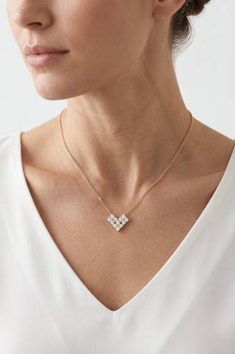 925 Sterling Silver Gold Plated Heart  Cluster CZ Pendant Necklace Set  for Women
