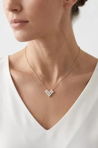 925 Sterling Silver Gold Plated Heart  Cluster CZ Pendant Necklace Set  for Women