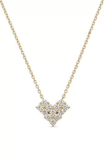925 Sterling Silver Gold Plated Heart  Cluster CZ Pendant Necklace Set  for Women