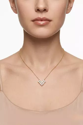 925 Sterling Silver Gold Plated Heart  Cluster CZ Pendant Necklace Set  for Women