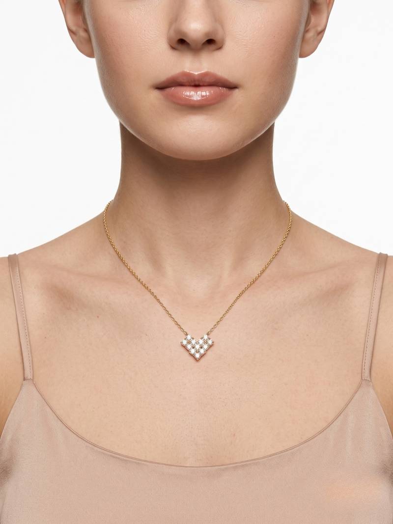 925 Sterling Silver Gold Plated Heart  Cluster CZ Pendant Necklace Set  for Women