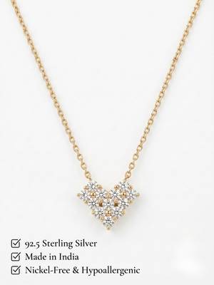 925 Sterling Silver Gold Plated Heart  Cluster CZ Pendant Necklace Set  for Women 4