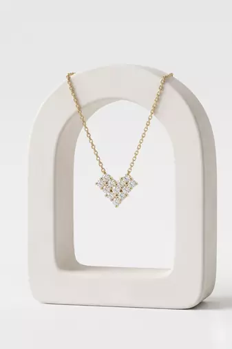 925 Sterling Silver Gold Plated Heart  Cluster CZ Pendant Necklace Set  for Women