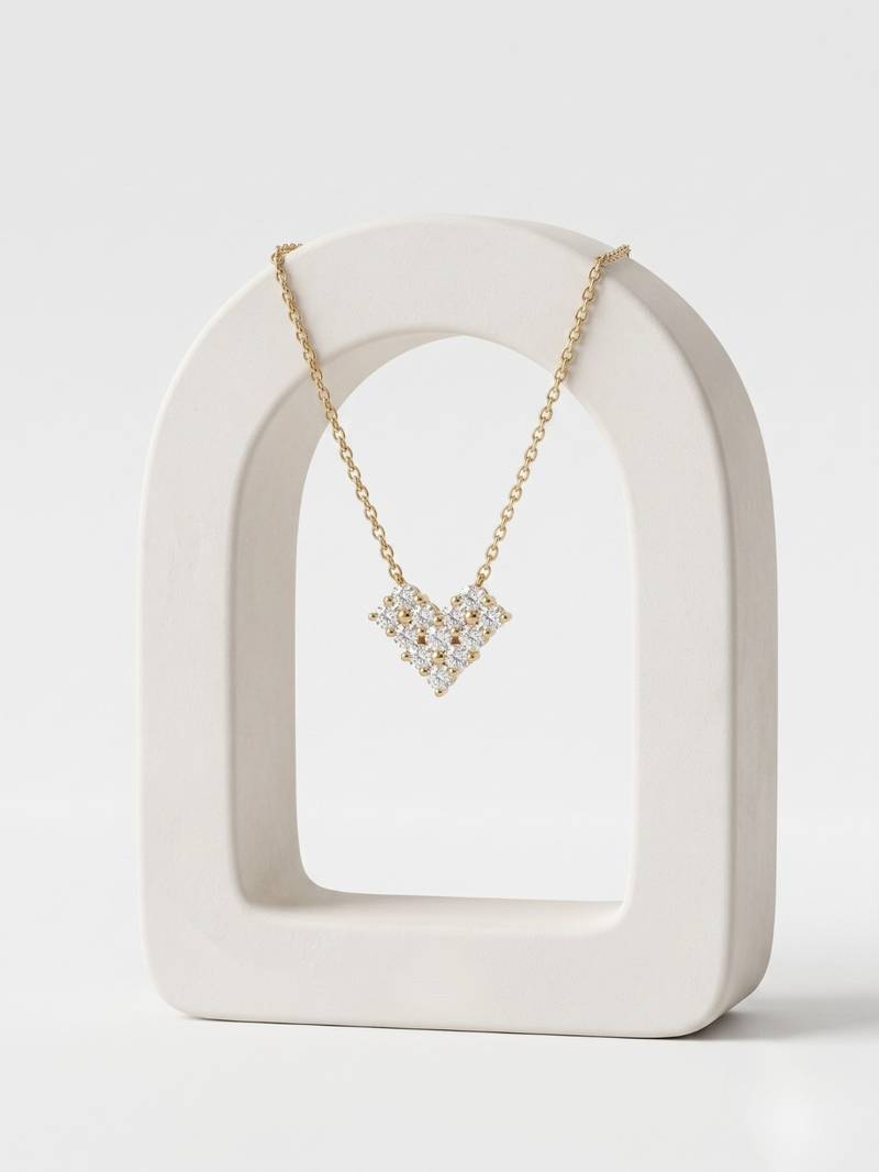 925 Sterling Silver Gold Plated Heart  Cluster CZ Pendant Necklace Set  for Women