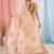 Beige linen saree with pink bird & texture motifs and zari borders