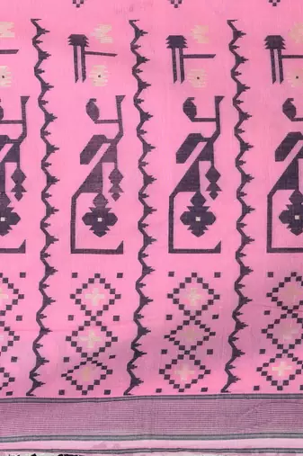 pink cotton blend saree with traditional woven patterns and tassel border