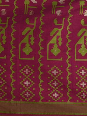 magenta cotton blend saree with traditional woven patterns and tassel border 4