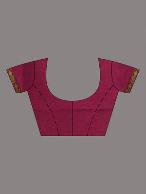 magenta cotton blend saree with traditional woven patterns and tassel border 5