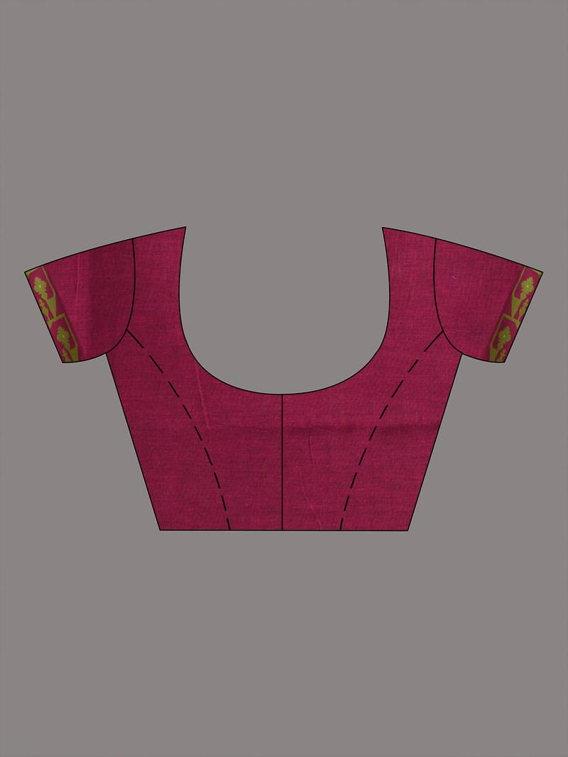 magenta cotton blend saree with traditional woven patterns and tassel border