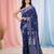 navy blue cotton blend saree with traditional woven patterns and tassel border