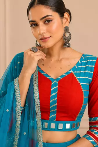 Blue Cotton Handwork Navratri Lehenga Choli