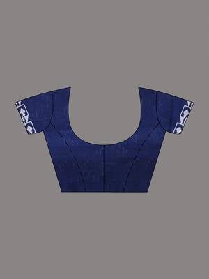 navy blue cotton blend saree with traditional woven patterns and tassel border 5