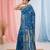 sapphire blue cotton blend saree with traditional woven patterns and tassel border