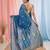 sapphire blue cotton blend saree with traditional woven patterns and tassel border