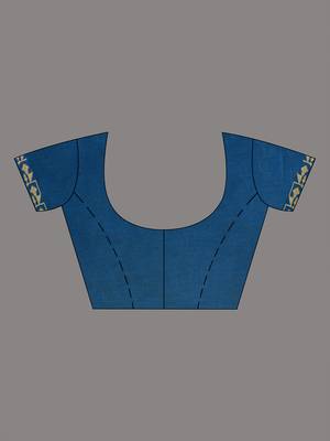 sapphire blue cotton blend saree with traditional woven patterns and tassel border 5