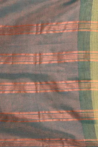 Elegant teal tissue saree with contrasting golden border