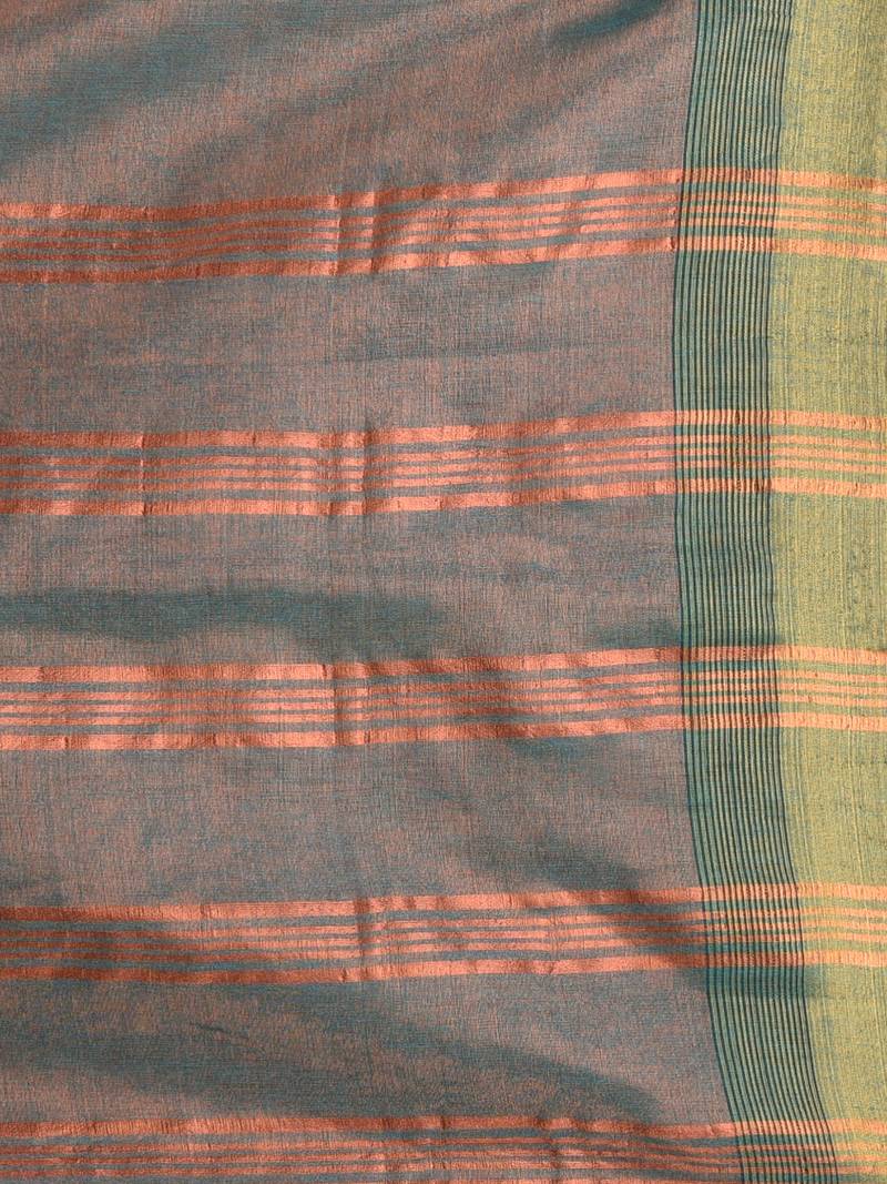 Elegant teal tissue saree with contrasting golden border