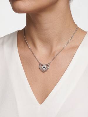 925 Sterling Silver Rhodium Plated  Open Heart Floral CZ Pendant Necklace  Set for Women 1