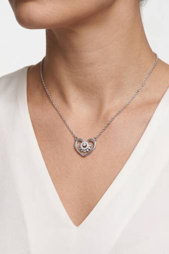 925 Sterling Silver Rhodium Plated  Open Heart Floral CZ Pendant Necklace  Set for Women