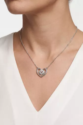 925 Sterling Silver Rhodium Plated  Open Heart Floral CZ Pendant Necklace  Set for Women