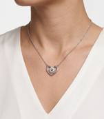 925 Sterling Silver Rhodium Plated  Open Heart Floral CZ Pendant Necklace  Set for Women
