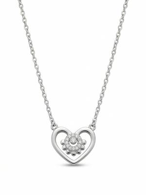 925 Sterling Silver Rhodium Plated  Open Heart Floral CZ Pendant Necklace  Set for Women 2