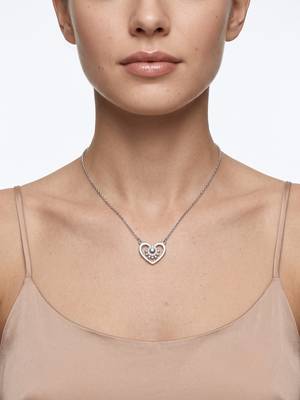 925 Sterling Silver Rhodium Plated  Open Heart Floral CZ Pendant Necklace  Set for Women 3