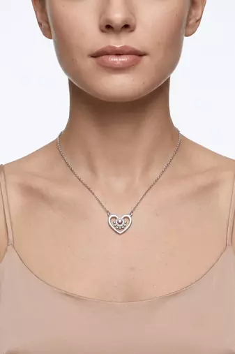 925 Sterling Silver Rhodium Plated  Open Heart Floral CZ Pendant Necklace  Set for Women
