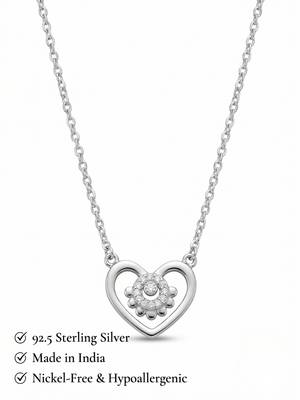 925 Sterling Silver Rhodium Plated  Open Heart Floral CZ Pendant Necklace  Set for Women 4