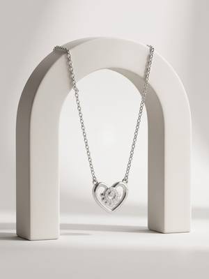 925 Sterling Silver Rhodium Plated  Open Heart Floral CZ Pendant Necklace  Set for Women 5