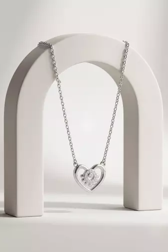 925 Sterling Silver Rhodium Plated  Open Heart Floral CZ Pendant Necklace  Set for Women