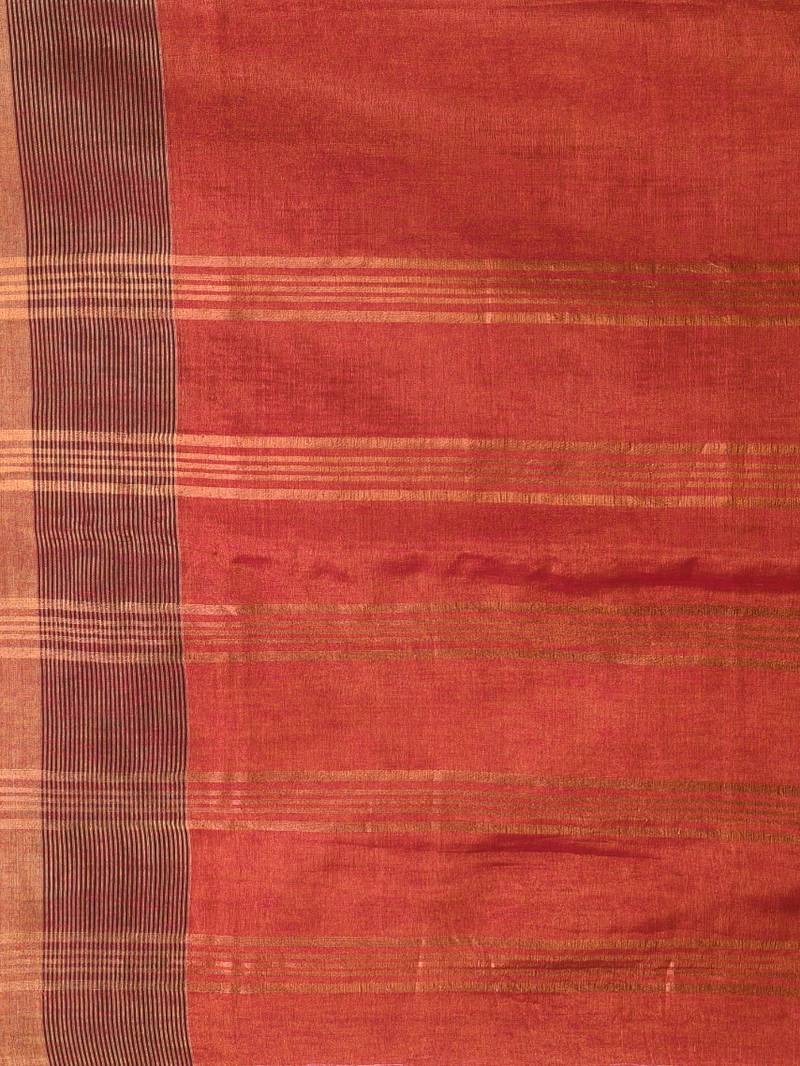 Elegant red tissue saree with contrasting golden border