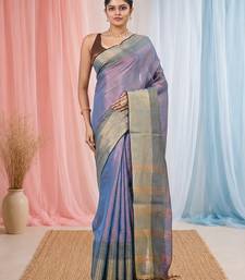 Elegant blue tissue saree with contrasting golden border
