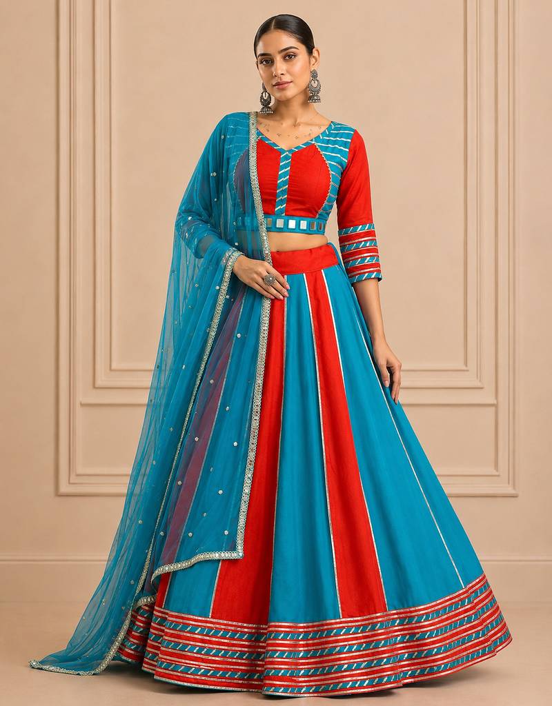 Blue Cotton Handwork Navratri Lehenga Choli