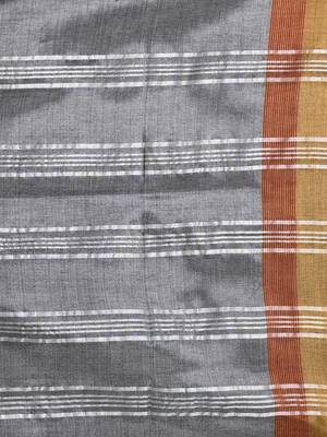 Elegant grey tissue saree with contrasting golden border 4